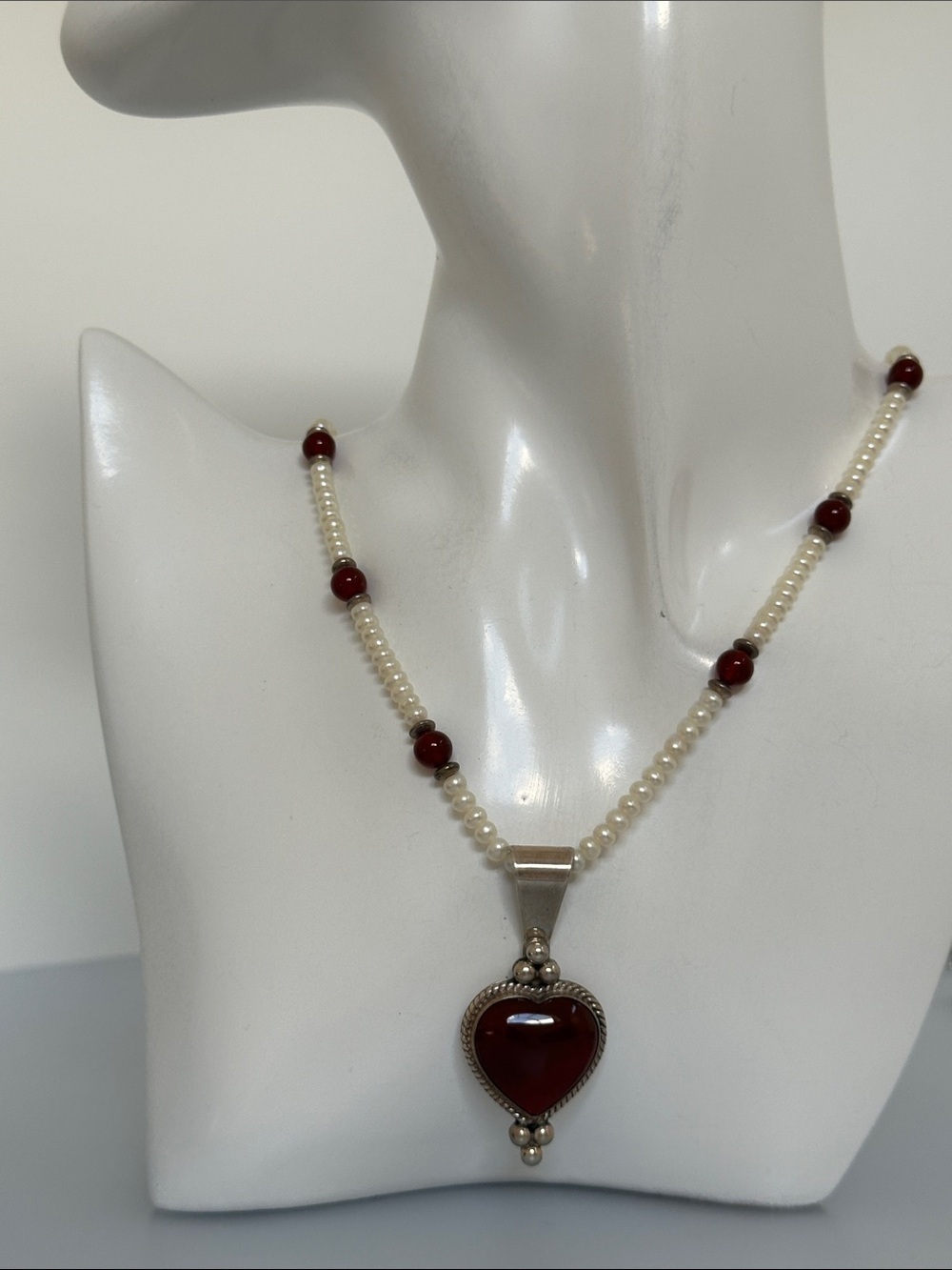 925 Carnelian and Pearl and Pendant Necklace​​